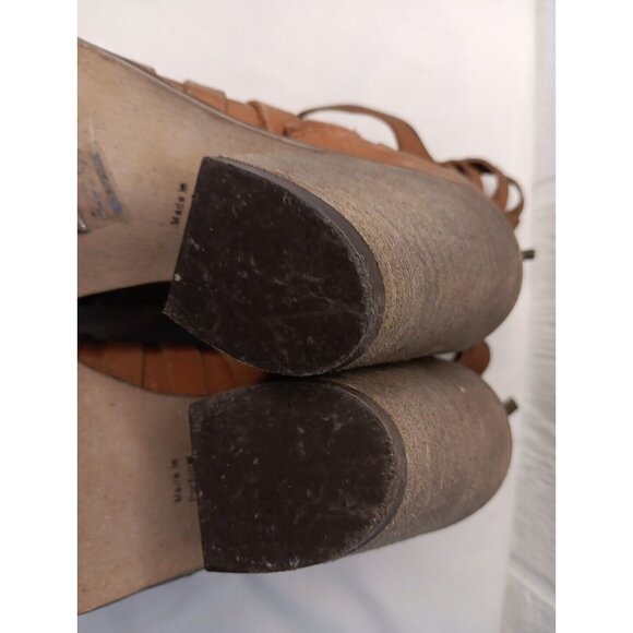 Free People Women 7 Hybrid Leather Strappy Ankle Booties Brown Stacked 3.5" Heel - Picture 8 of 10